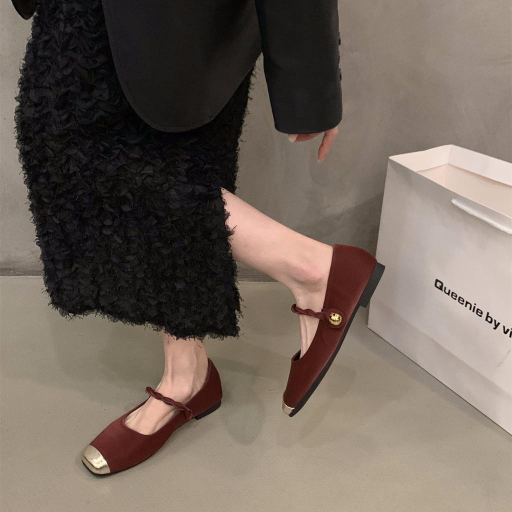 Flat-bottomed French Black Mary Jane Single Shoes Fairy Shoes 2025 New Spring and Autumn Red Evening Gentle Shoes
