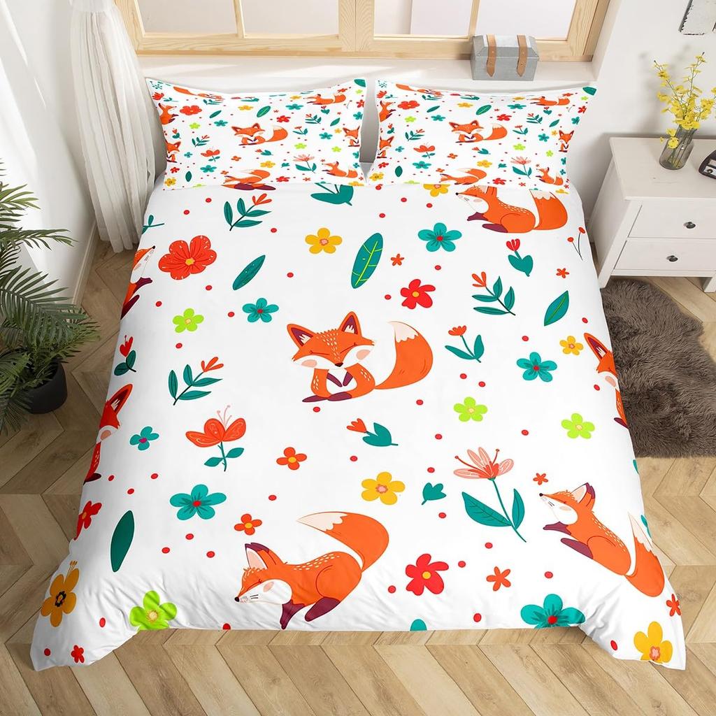 Детский мультяшный пододеяльник с лисой Кинг Квин Оранжевый комплект постельного белья с животными Декор для спальни для девочек-подростков Чехол для одеяла с 2 наволочками