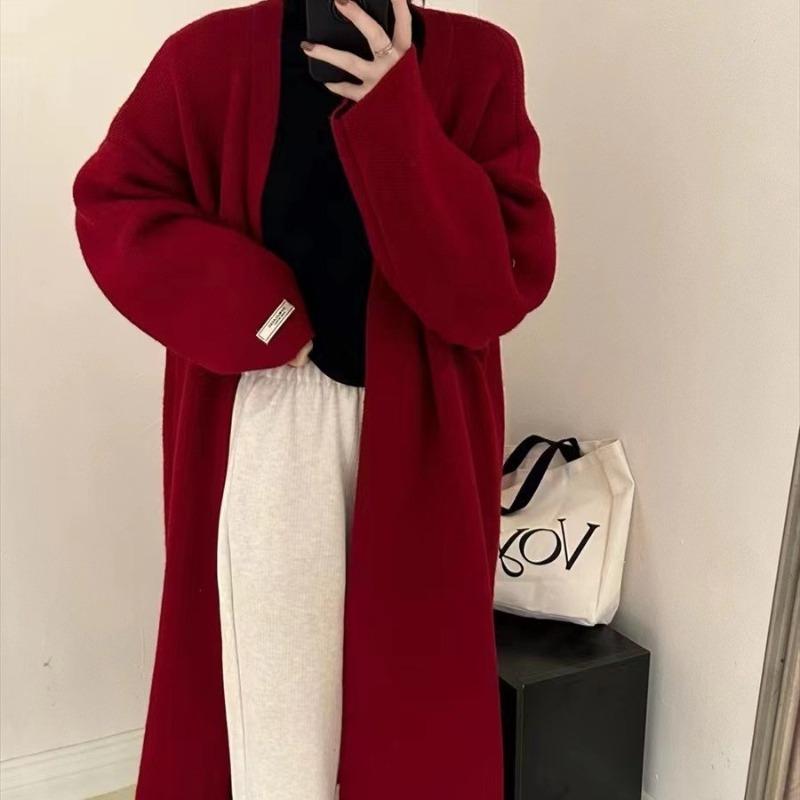 Осенне-зимний женский кардиган, свитер, повседневная модная трикотажная одежда с длинными рукавами, свитер до колена, куртка-кардиган