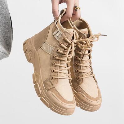 Женские сапоги на толстой подошве весна-осень, новый тренд, кампус, универсальный, с парусиновыми ботильонами-рыцарями P469