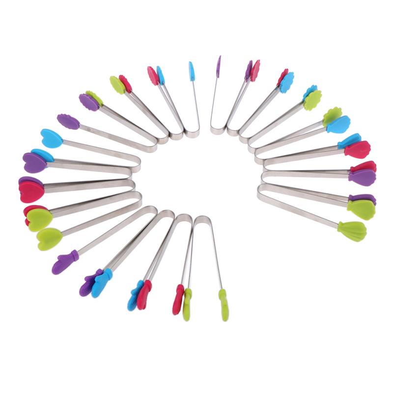 1Pc Silicone Food Tongs Gloves-Shaped Stainless Steel Non-Slip Kitchen Utensil Ice Candy Food Clip Mini Ice Cubestongs