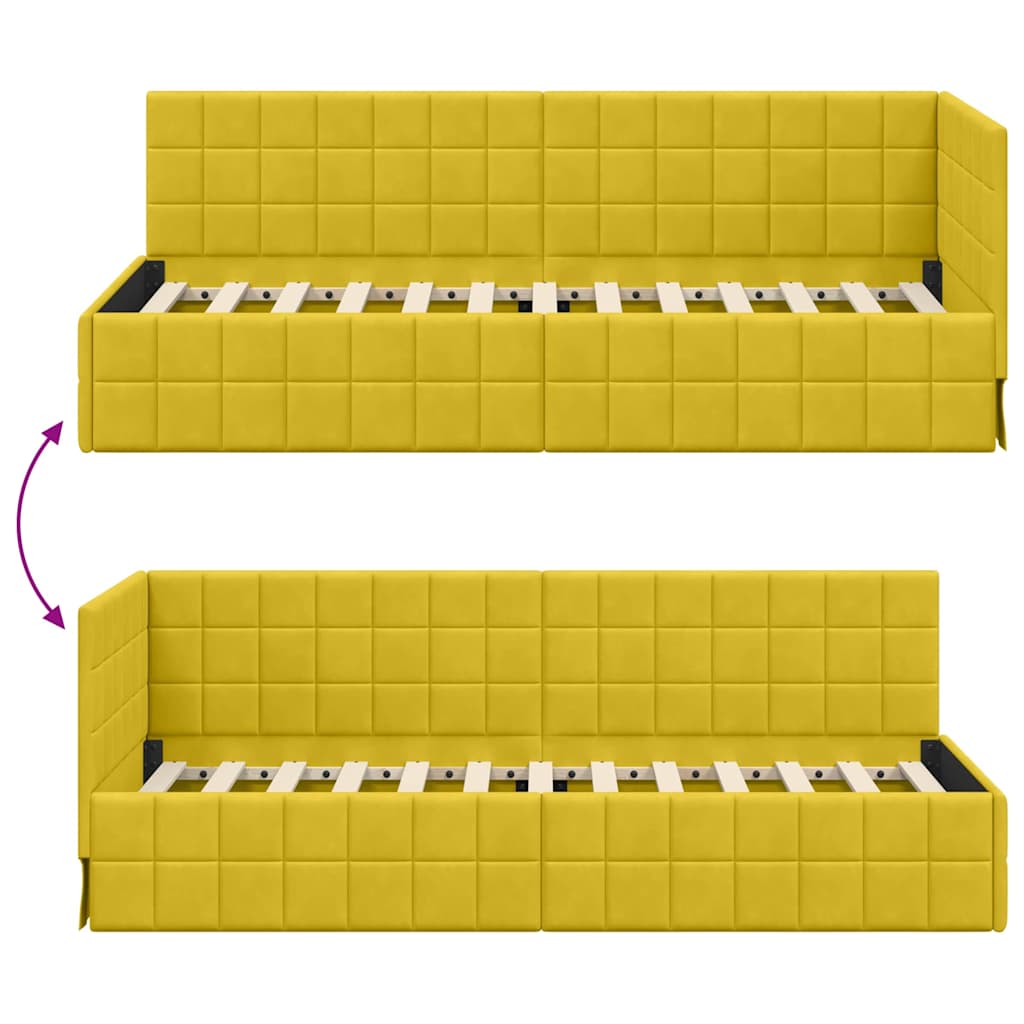 Corner Bed Frame with Headboard Yellow 80 cm x 200 cm Velvet