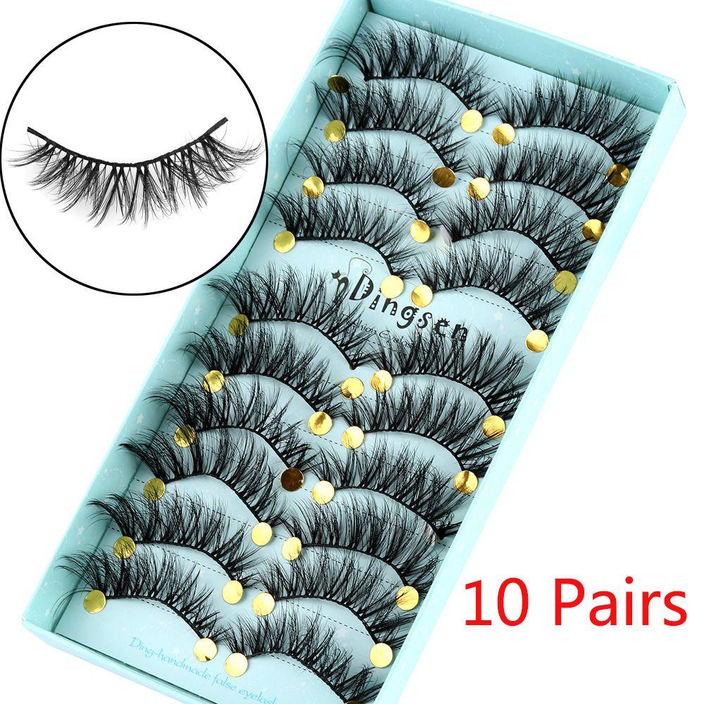 10 Pairs Handmade Fluffy Natural  Crisscross 3D Faux Mink Hair False Eyelashes Extension Tools