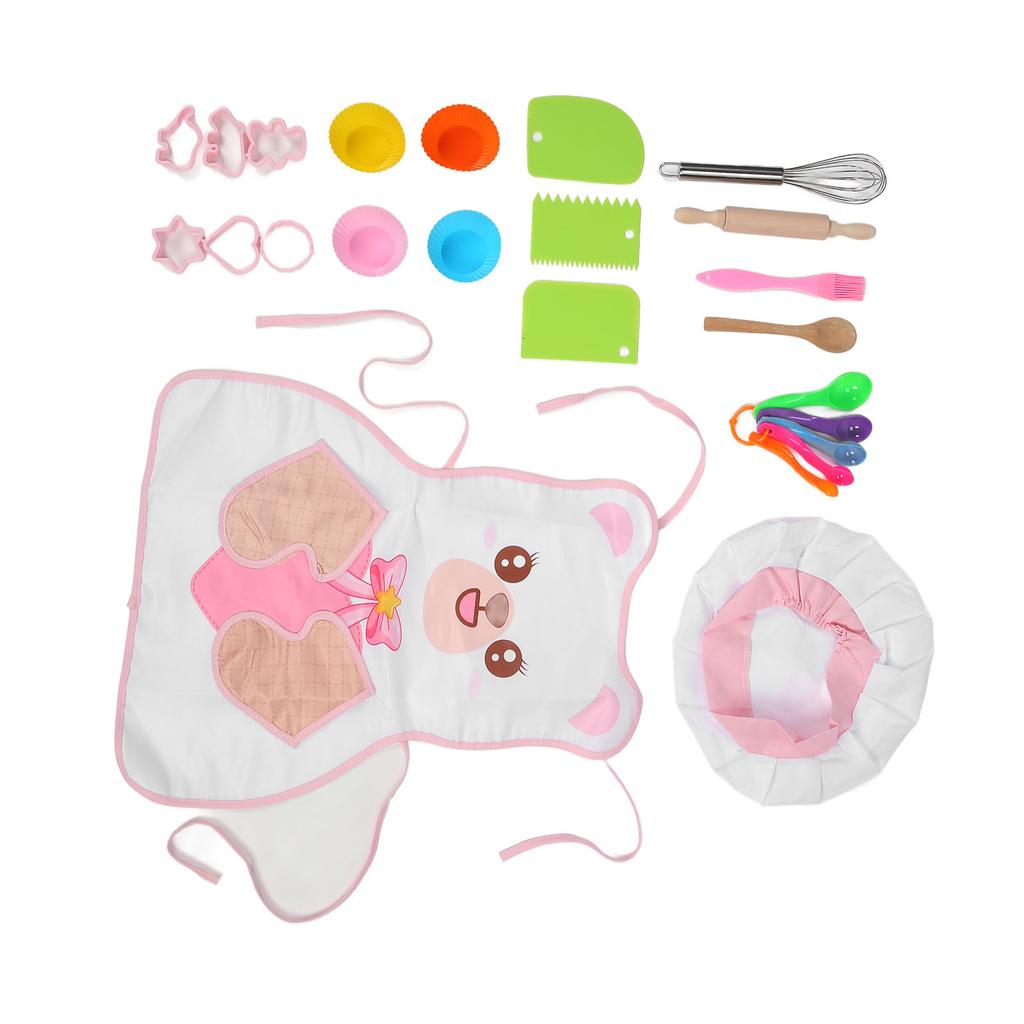 Детский набор для выпечки с фартуком, шапочкой, скалкой, деревянной ложкой, щеткой, набор для выпечки, кухонный набор для малышей