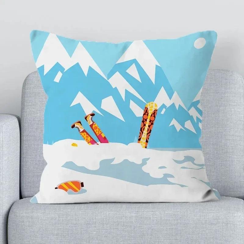 Ski Resort Ski Props Printed Decoration Office Decoration Cushion Cover Home Pillowcase Square
