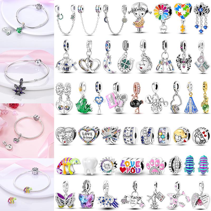 Charms Plata De Ley 925 Sun Moon Star Clip Charms Girl With Moon Pangolin Beads Fits Women Anniversary Jewelry Charm