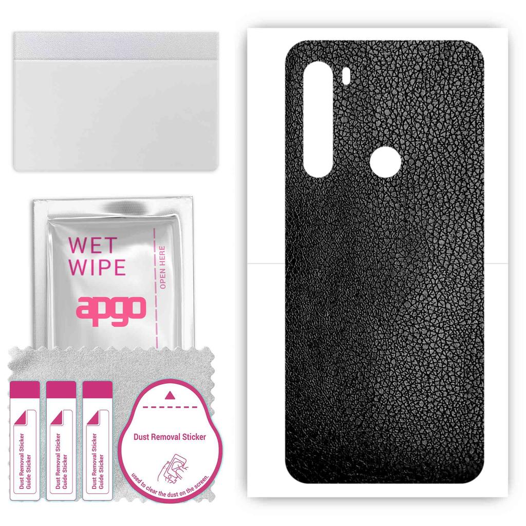 apgo Protective Skin Sticker for the Back Compatible with HTC U20 5G, Wrap Film, Foil, Vinyl - Pattern Black Leather