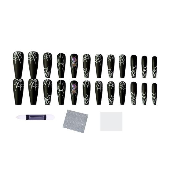1 набор накладных ногтей в виде паутины на Хэллоуин с клеем, готические черные длинные