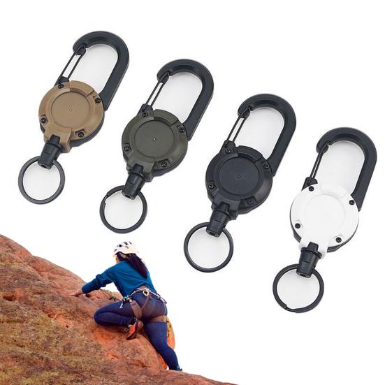 1/8Pcs Retractable Keychain with Steel Wire Rope Carabiner Badge Reel Holder Clip Key Ring Heavy Duty Outdoor Camping Climbing Anti-lost Buckle
