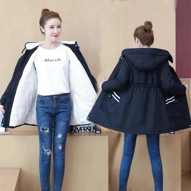 FiveFive Winter Jacket Women's Cotton Padded Coat Add Velvet Thick Hooded Lady Windbreaker Large Size Female Long Parka Outwear