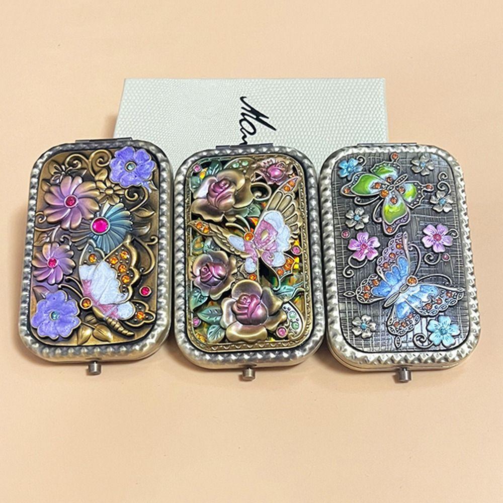 Зеркало для макияжа в стиле ретро, ​​квадратное косметическое складное зеркало, компактное карманное зеркало, туалетное подарочное зеркало