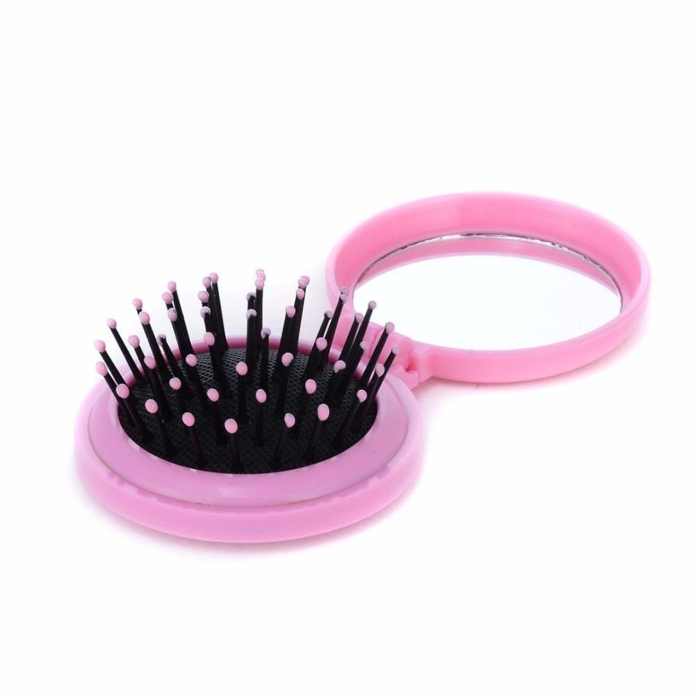 Comb Pocket Size Compact Cosmetic Mirror Included Folding Hair Brush Beauty Tools Scalp Massager