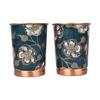 India Copper Premium Green Gold Leaf Design Set of Two Glass with Elegant Gift Box, 250 ML