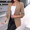 Autumn Winter Long Sleeve Solid Color Cardigan Suit Jacket Woman Jackets & Coats