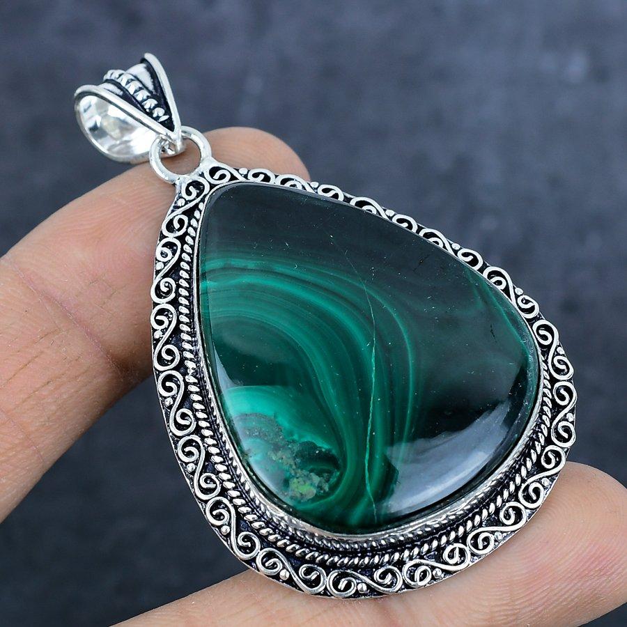 Подвеска из серебра 925 пробы с натуральным малахитом 2,60 дюйма J4u08