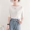 2022 летняя новая однотонная футболка с короткими рукавами, женская футболка из ледяного шелка, свободная корейская вязаная эластичная нижняя рубашка, верхняя одежда