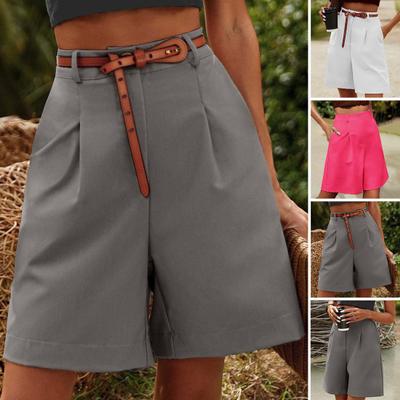 Летние женские шорты эластичные с высокой талией, свободные боковые карманы, прямые выше колена, мягкие однотонные дышащие повседневные повседневные деловые офисные шорты