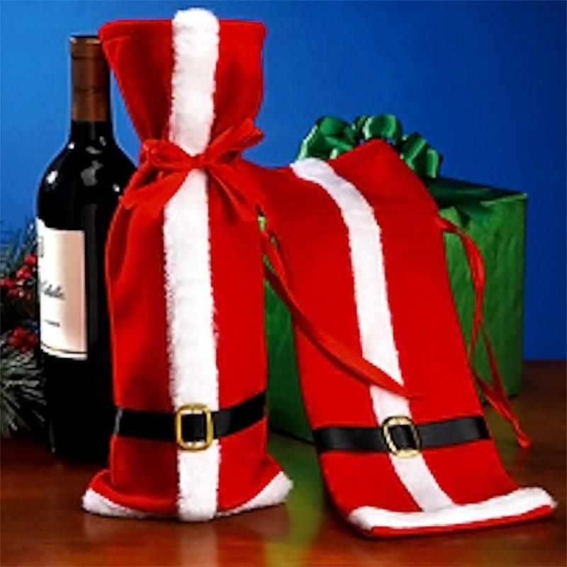 Red Wine Bottle Cover Bags Christmas Dinner Table Decoration Home Party Decors Santa Claus Christmas Bags Gift Santa Sacks