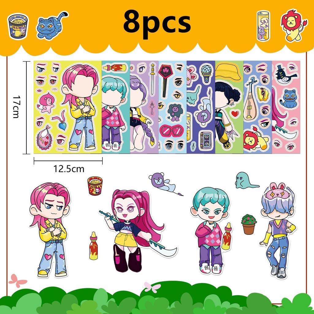 8PCS K-pop Demon Hunter Sticker Set, Cartoon Anime Make a Face DIY Decals for Laptop Notebook Helmet Luggage Stationery