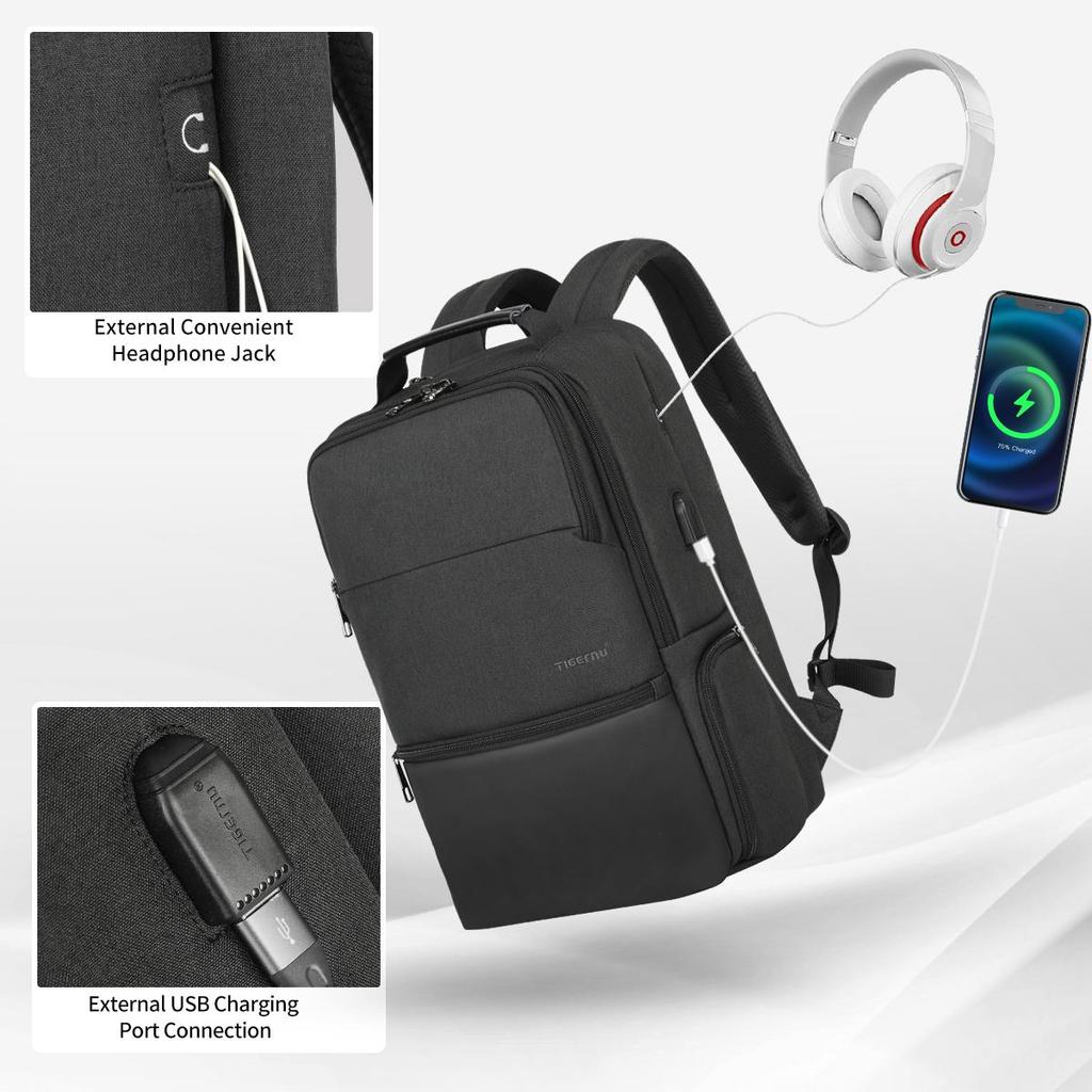 Tigernu Расширяемый рюкзак для мужчин 15,6-19 дюймов, рюкзаки для ноутбуков, мужской дорожный рюкзак, сумка 38 л, деловая сумка большой вместимости