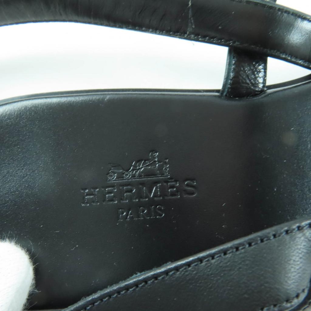 Excellent HERMES Sandals Harmony HMetal Leather Strap black leather Women 36.5 Used
