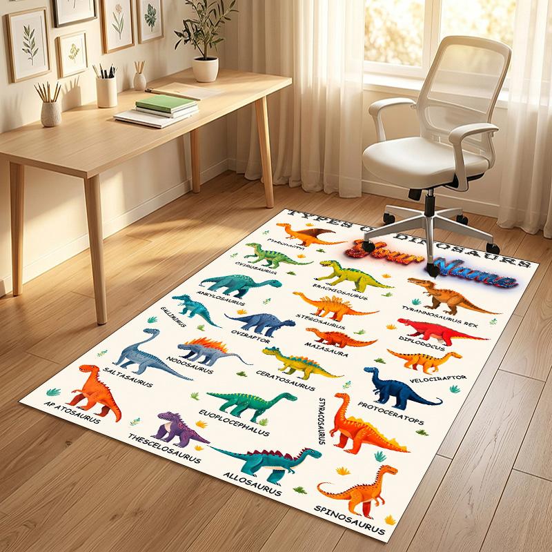 Dinosaur Theme Crystal Velvet Rug Personalized Custom Name Text Soft Floor Mat Home Decor