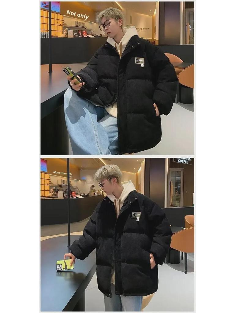 Унисекс вельветовая куртка с воротником-стойкой из плотного хлопка - модное зимнее пальто для пар