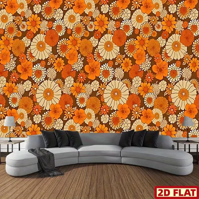 2D Богемный Винтажный Цветочный Гобелен для Эстетичного Фона Комнаты и Вечеринки