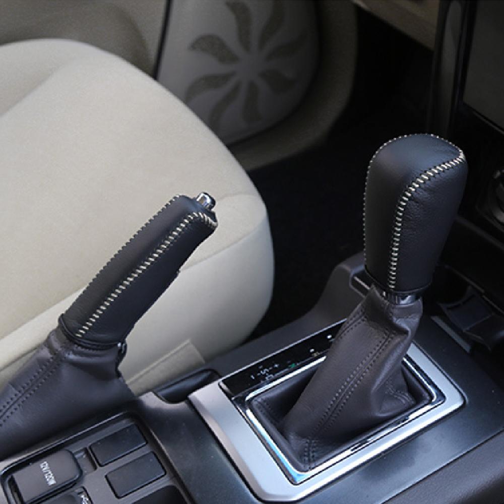 Кожаные чехлы на рычаг КПП и ручник для Toyota Land Cruiser Prado FJ 150 2010-2018 AT