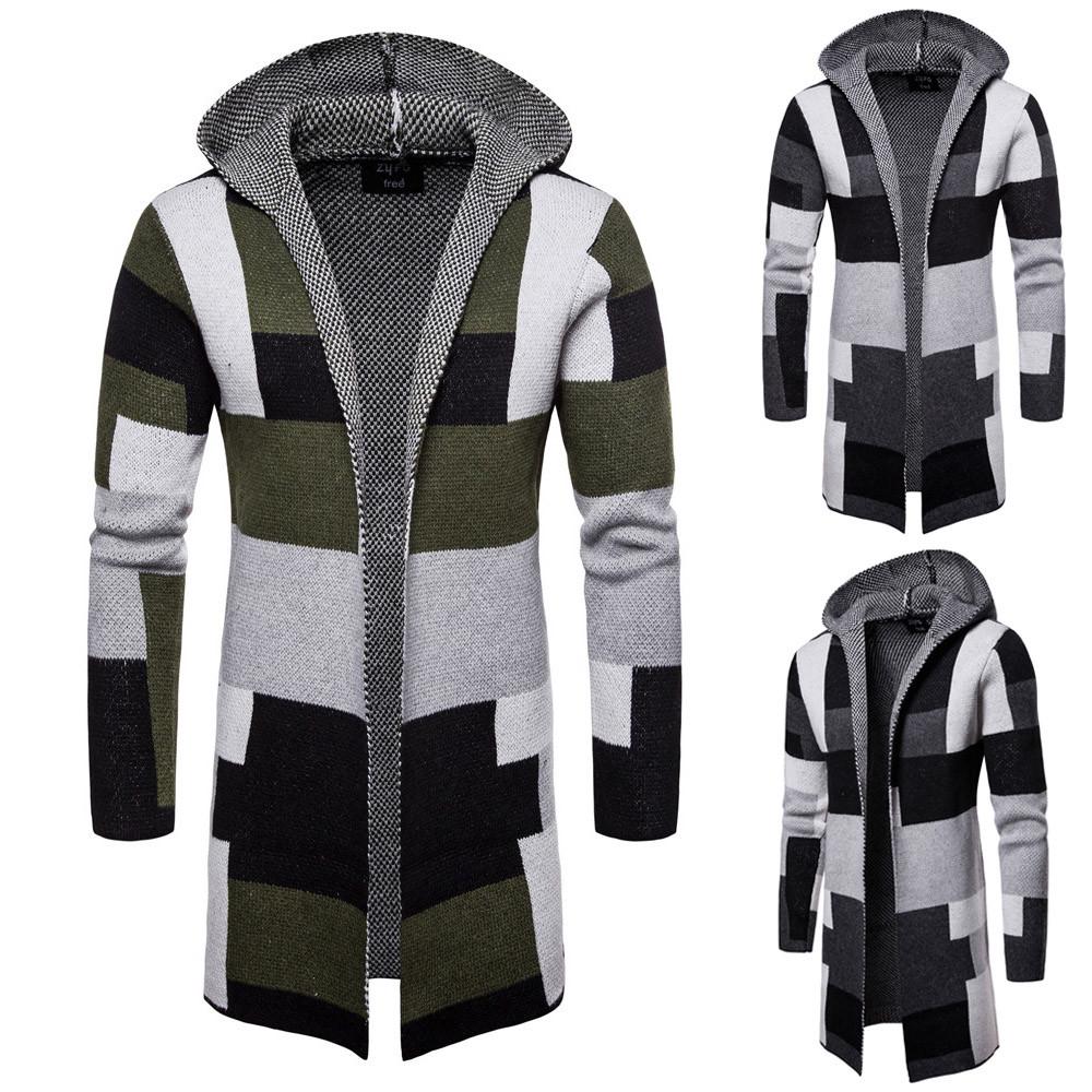 Мужская однотонная вязаная куртка в стиле пэчворк с капюшоном Куртка Кардиган Топы с длинным рукавом Блузка