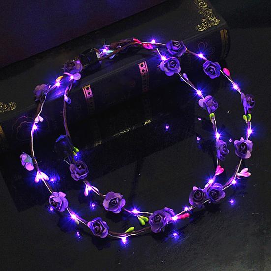 1/2Pcs Colorful LED Rose Flower Crown Adjustable Wedding Bride Floral Hair Wreath Headband Garland Headpiece Hair Accessories Party Photo Props