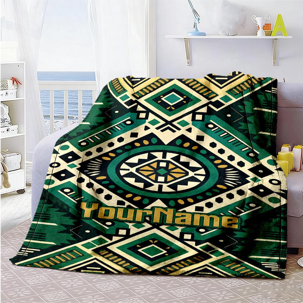 Ethnic Tribal Patterns Personalized Text Blanket Multi-purpose Personalized Blanket Warmthful Decor Perfect for Bed Bedding Home Decor Living Room