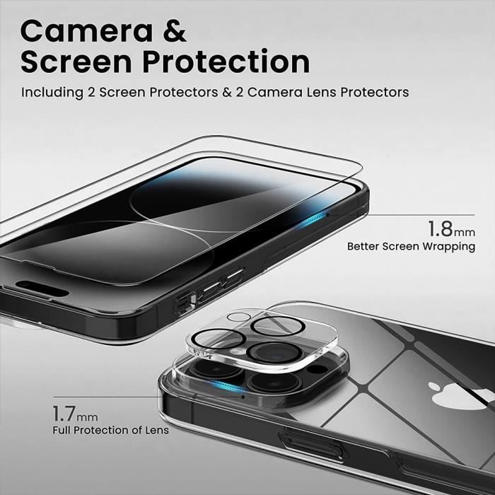 Coque de protection - Silicone - pour iPhone 14 Pro Max - Transparent - Antichoc - 2 Verres Trempés