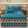 Dark Blue Luxury Lace Winter Bedspread Thick Home Bed Skirt-style Bed Sheets Embroidery Cotton European-style Bed Spreads