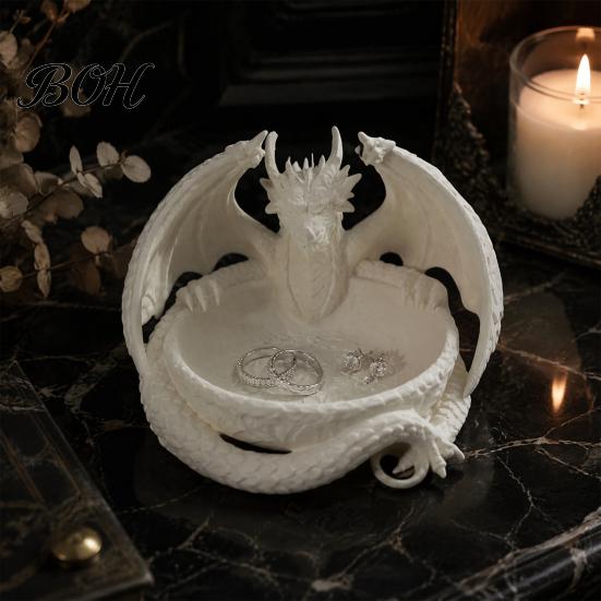 Medieval Dragon Decor 3D Printed Storage Tray for Jewelry Keys, Decorative Desktop Organizer with Durable Pla Box Detailed Fantasy Scales &