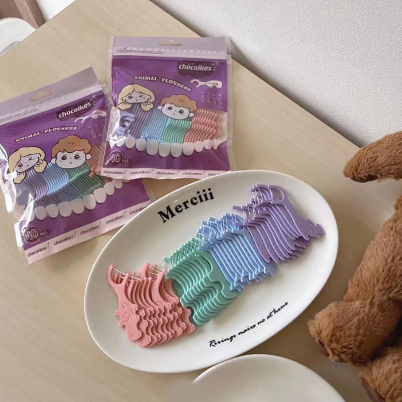 40 шт. детская зубная нить с изображением животных одноразовая ультратонкая зубочистка шелковая палочка милый мультяшный оральный межзубный очистка