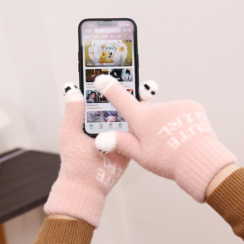 Перчатки без пальцев, теплые и защищающие от холода плюшевые вязаные, милые студенты осенью и зимой, кончики пяти пальцев