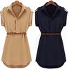 Women Fashion Casual Summer Loose Short Sleeve Dress With Belt