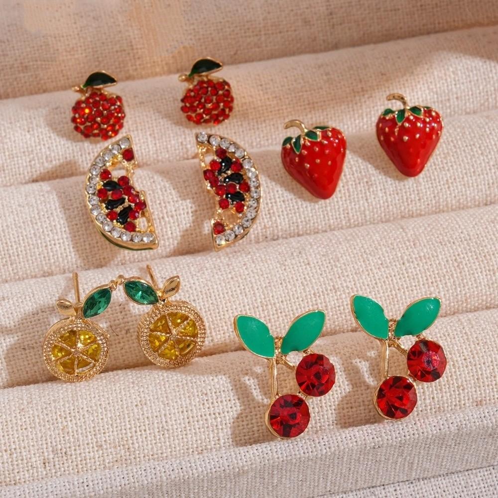 Strawberry Lemon Mini Cherry Earrings Orange Cherry Small Fruits Ear Stud Jewelry Gift