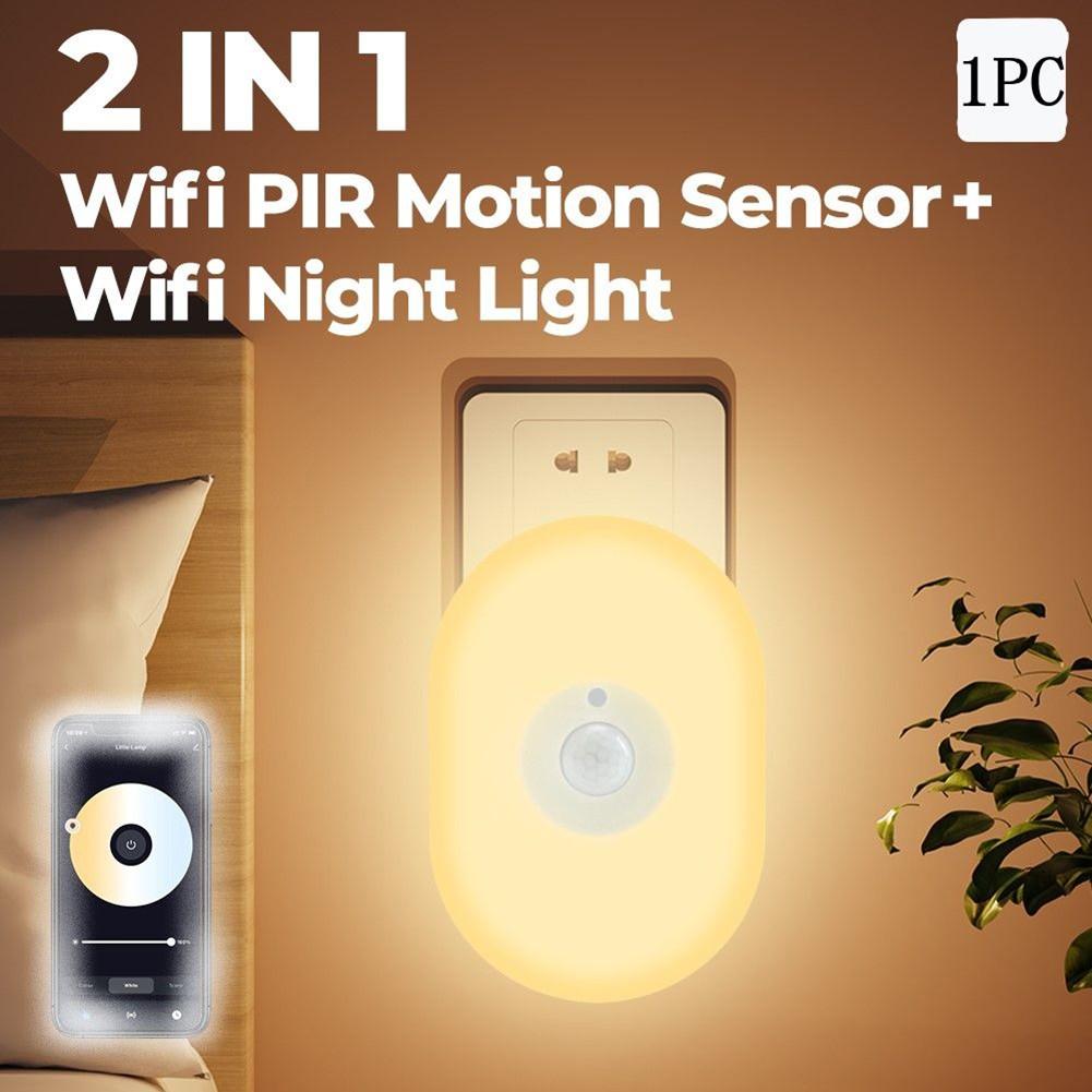 WiFi Smart LED Night Light PIR датчик движения Plug-in Wall Light Voice Control