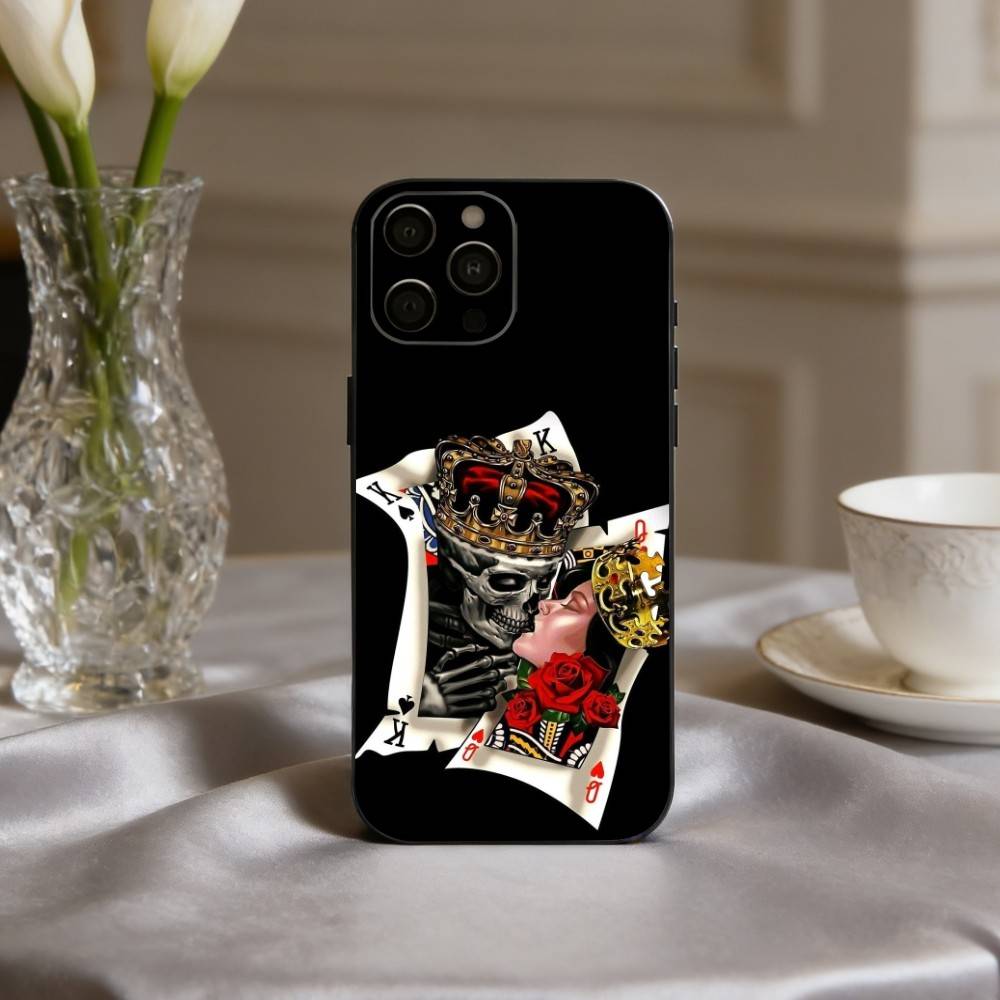 Чехол для телефона S-Skeleton Q-Королева Червей КАРТА Для iPhone 17,16,15,14,13,12,11 Plus,Pro Max,XS,Мягкий Силиконовый Черный Чехол