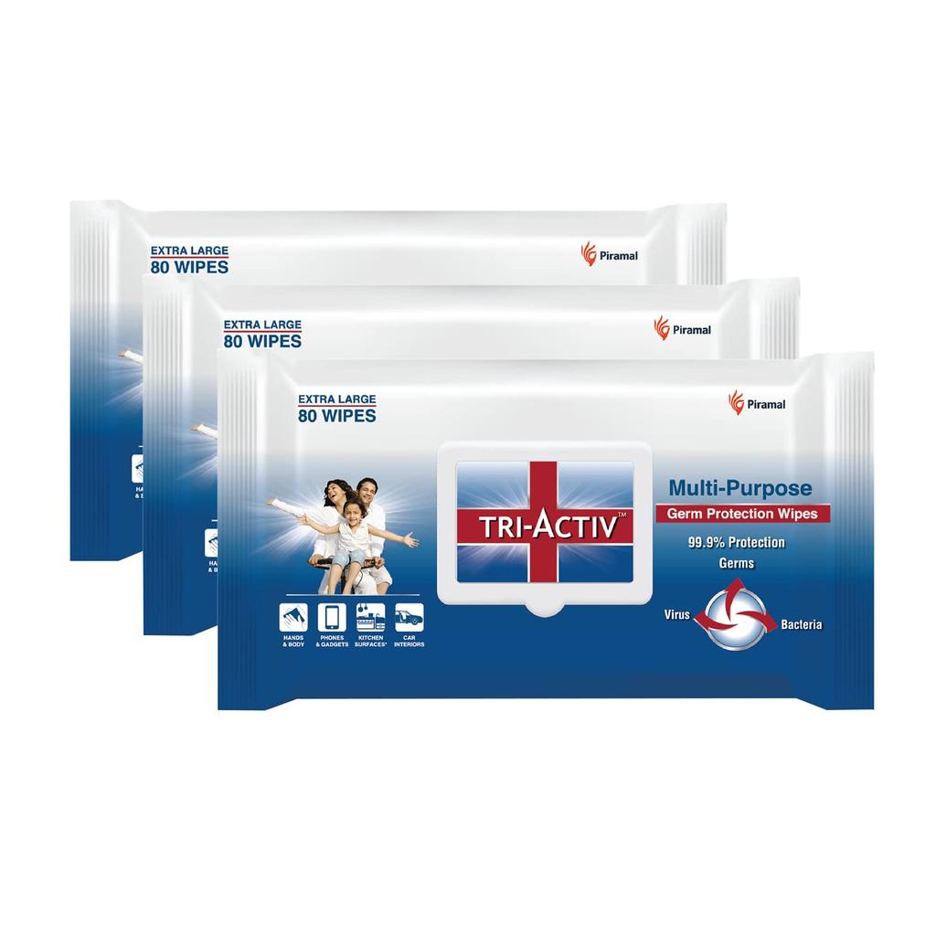 Tri-Activ Disinfecting Multipurpose Germ Protection Wipes 80 Count Pack of 3 Extra Large