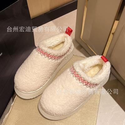 Зимние модели женских ботинок на толстой подошве, утепленные теплые шнурки, пушистые полусапоги, хлопковые туфли на одной педали