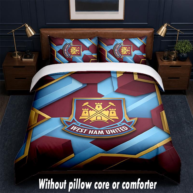 West Ham United Football Design Bed Bedding Set 1 Duvet Cover + 2 Pillowcases Soft Breathable Household Bed Linens