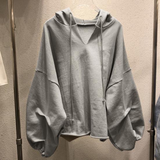 Однотонное худи с кулиской, осеннее, с рукавами «летучая мышь», с V-образным вырезом, женский свитшот, уличная одежда