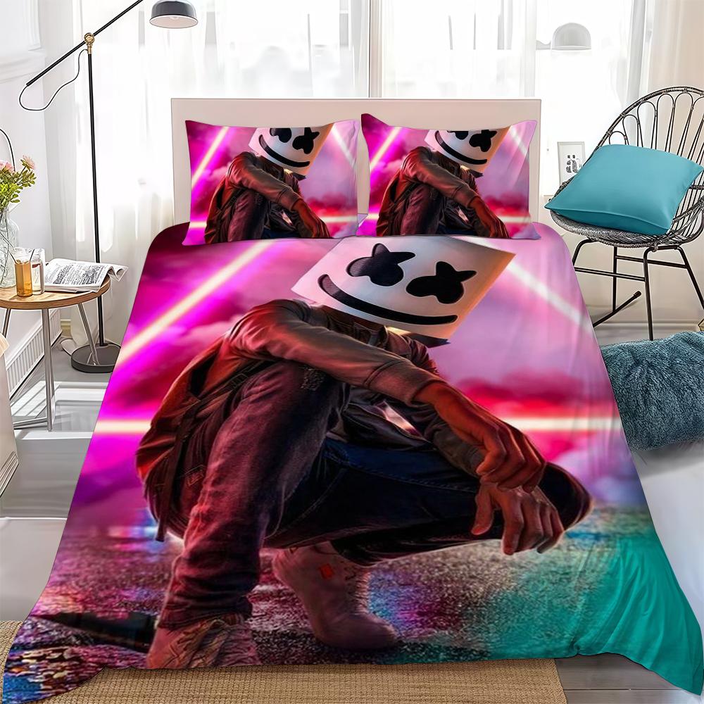 Комплект постельного белья с пододеяльником Dj-M-Marshmello Домашний стиль Мягкий хлопковый хлопок для стирки Кровать 3 предмета Подарок для студенческого общежития