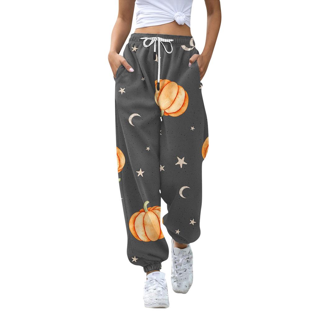 Women's Casual Fashion Halloween Printed Leisure Pants Sweatpants Trousers Drawstring Elastic Waist Drawstring Drawstring Pants