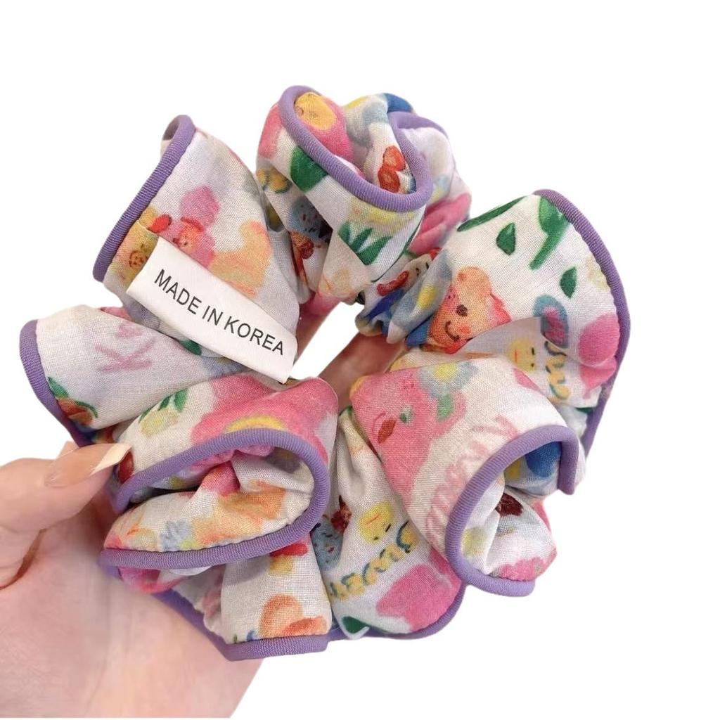 Korean New Cute Sweet Elastic Hair Bands Women Floral Print Hair Rope Barrettes Headwear Girls Hair Accessories