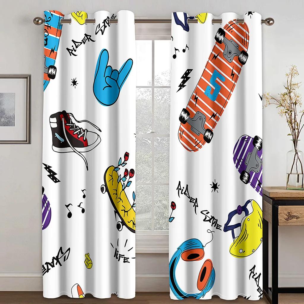 Креативные шторы для скейтборда с граффити Минималистичные классические 2 панели Гостиная Спальня Кухня Балкон Декор окна Шторы