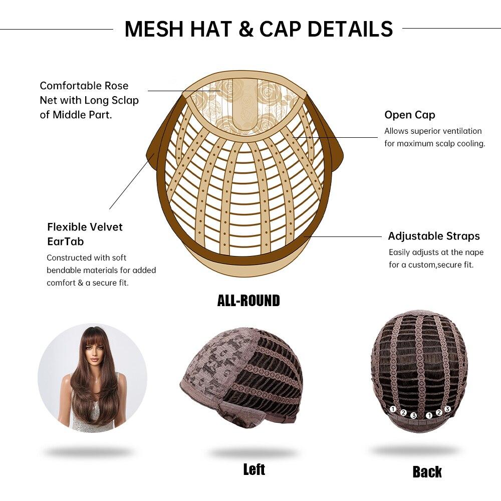 EASIHAIR Brown Synthetic Wigs with Bangs Long Straight Natural Hair Wigs for Women Daily Cosplay Wig Heat Resistant Fiber